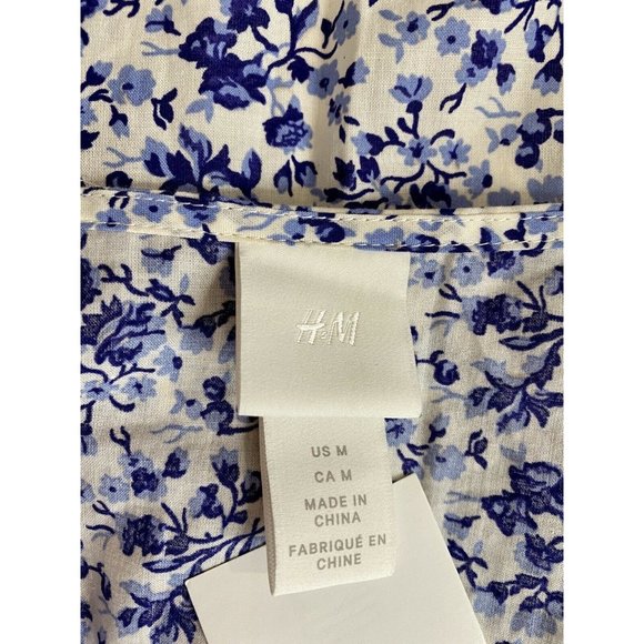 H&M Women’s Blue and White Floral Anglaise Puffed Sleeves Oversized Mini Dress M - Picture 9 of 11